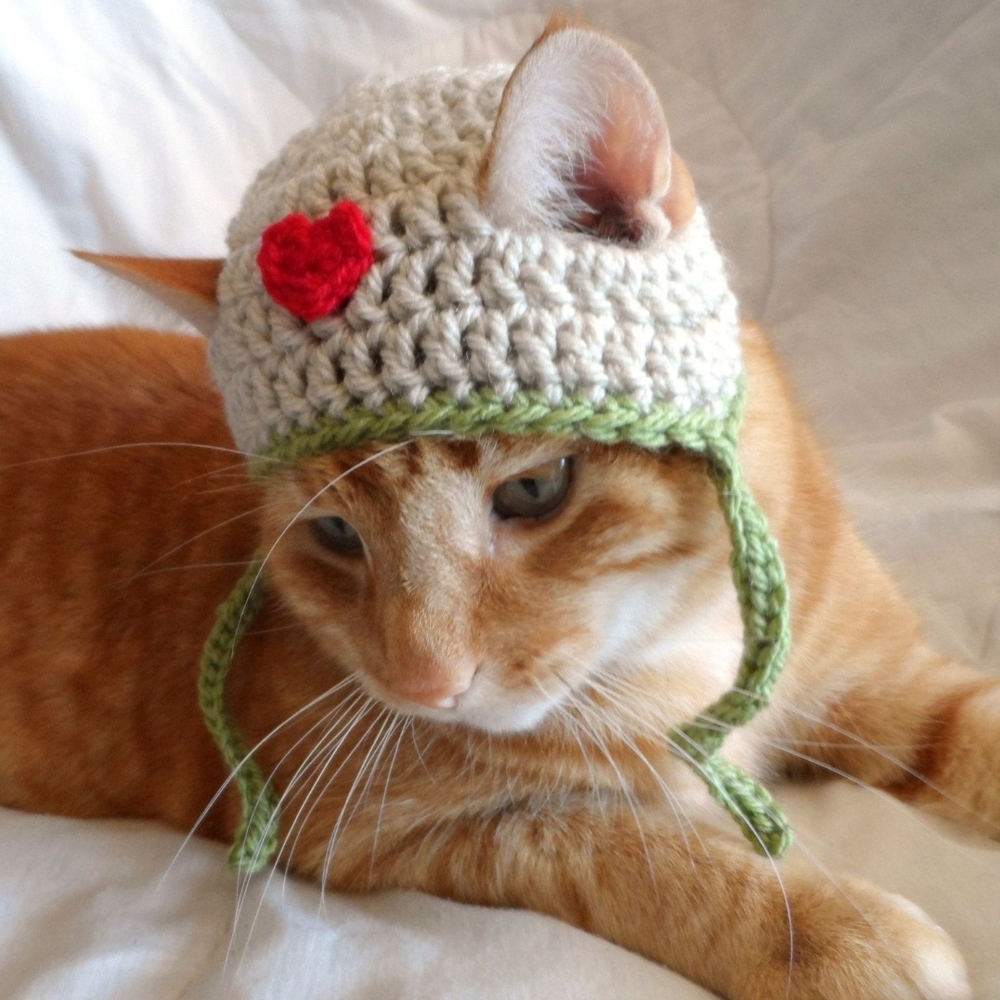 Pink and Red Crochet Cat Hat